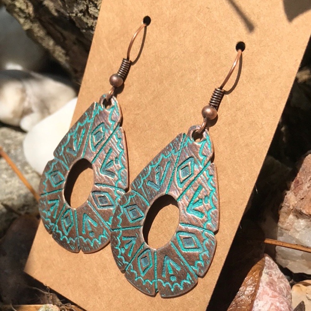 NEW Bohemian Bronze/Turquoise Earrings - Picture 3 of 4